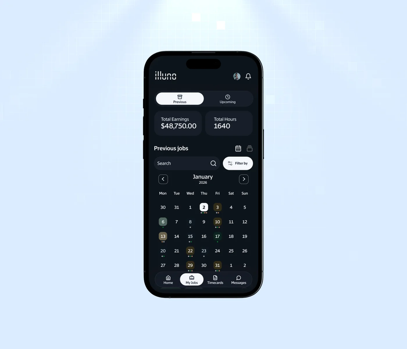 The officer app calendar filtering posts by date and distance